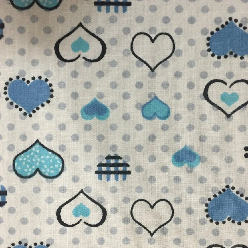 Blue Dotted Hearts Print Poly Cotton Fabric