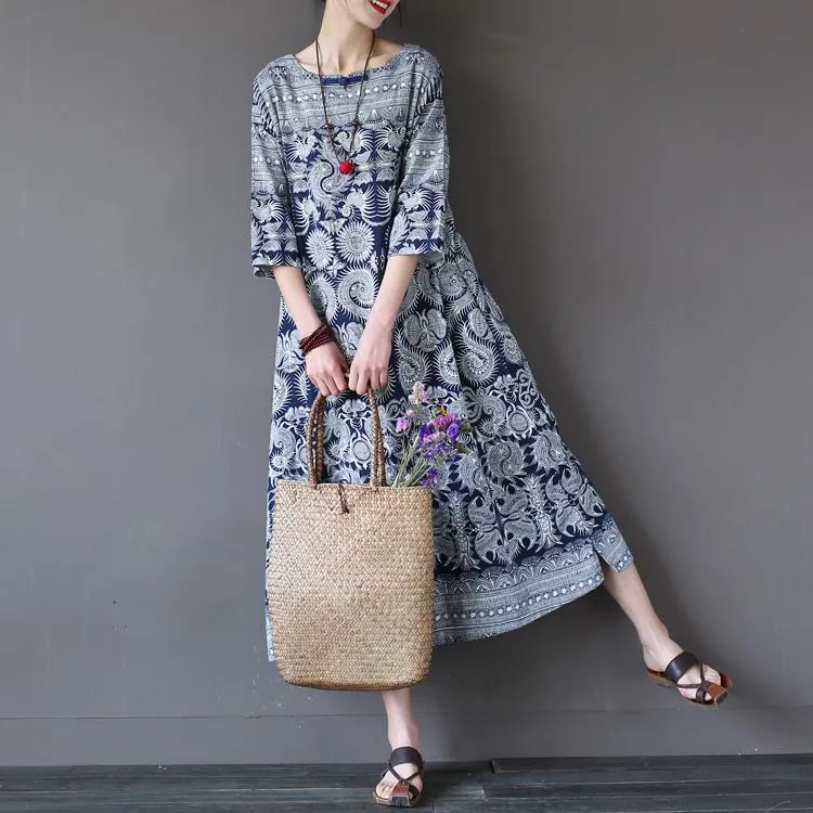 Blue Flower Vintage Women Dress