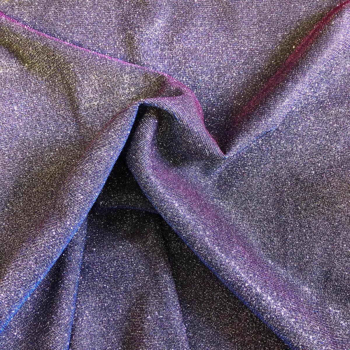 Blue Pink Lavender Holographic Shimmer Glitter Spandex Fabric