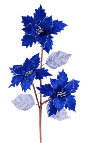 Blue velvet poinsettias spray