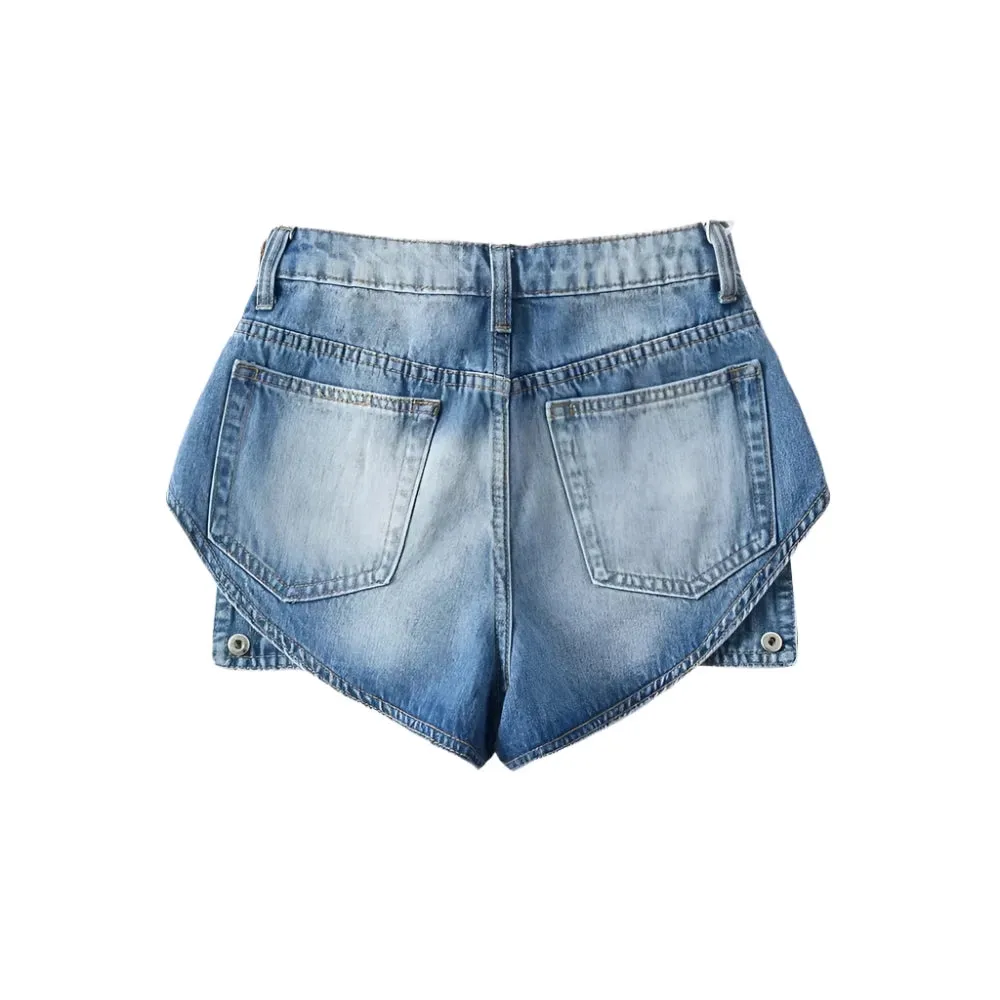 Button Spliced Denim Mini Skort