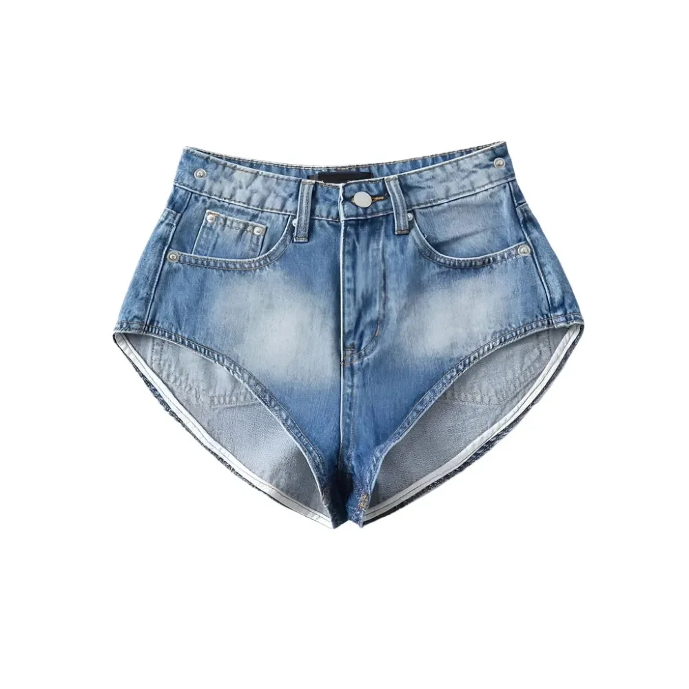 Button Spliced Denim Mini Skort