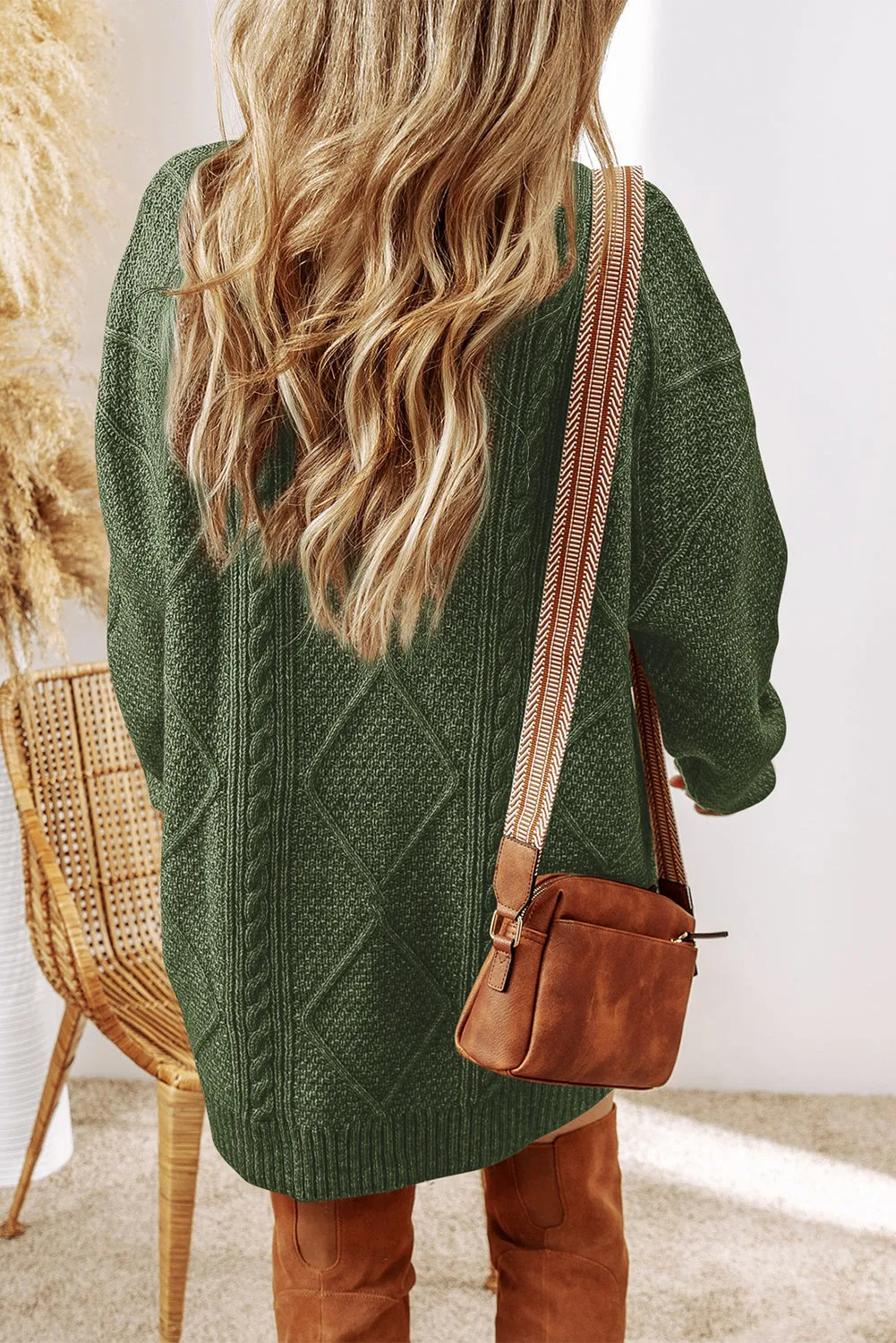 Cable Knit Drop Shoulder Loose Fit Sweater Dress