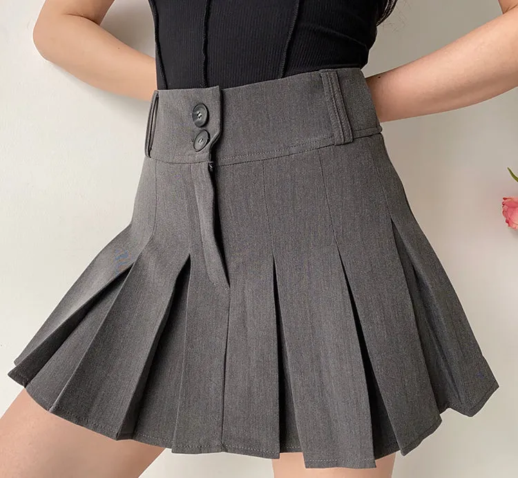 Campus Drama Button Pleated Skirt