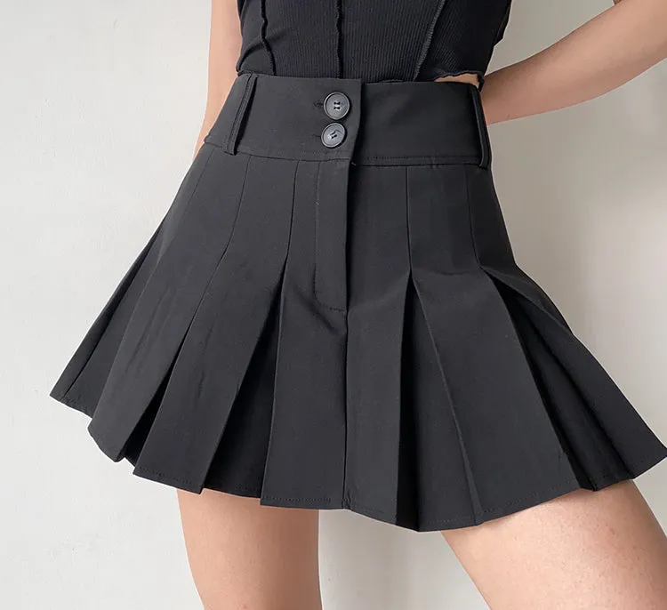 Campus Drama Button Pleated Skirt