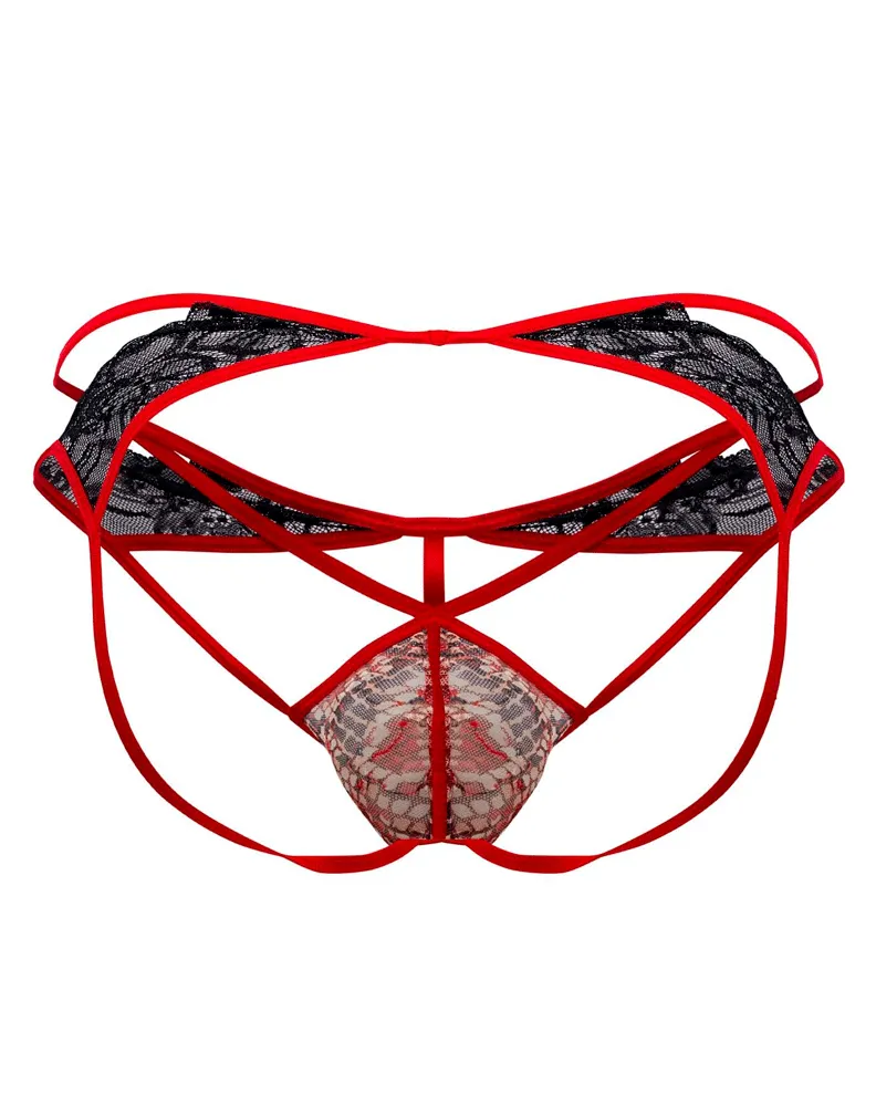 Candyman 99663 Edgy Lace Jockstrap Red-print