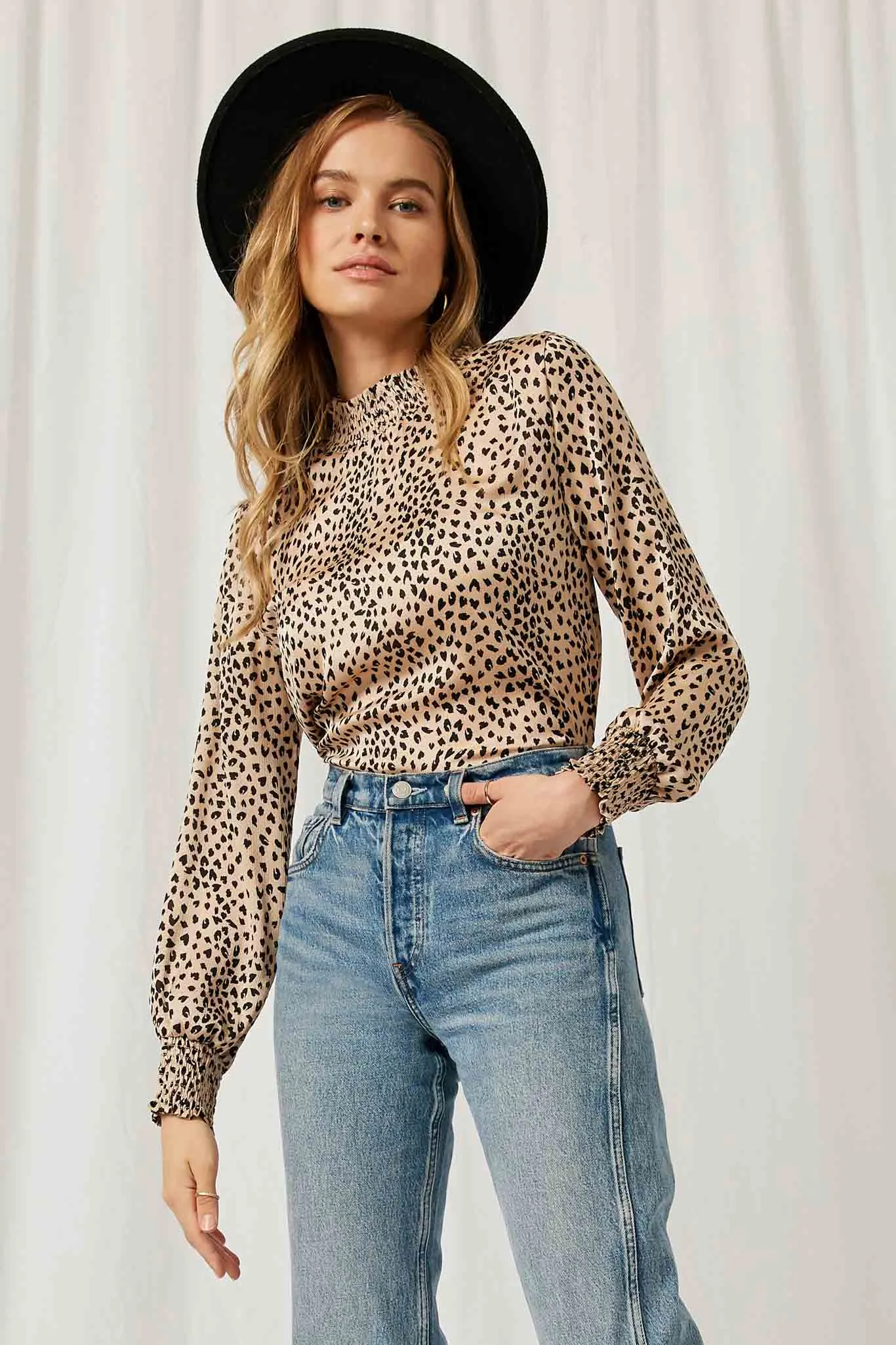 Cheetah Smock Neck Top