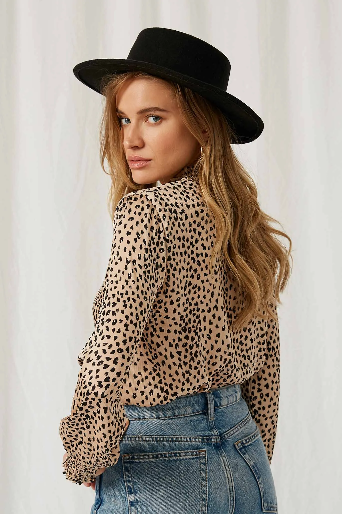 Cheetah Smock Neck Top