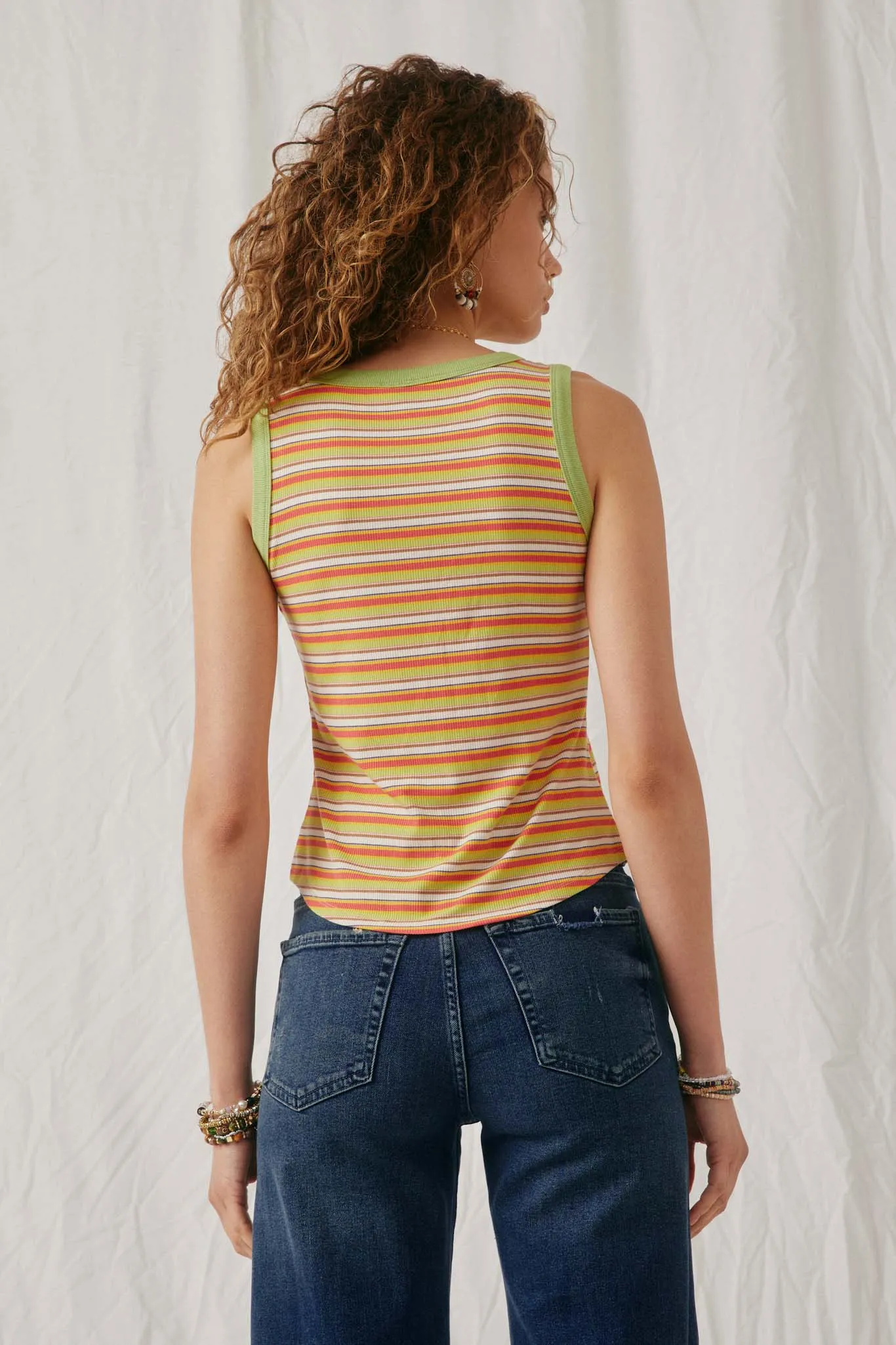 Contrast Binding Striped Knit Ribbed Tank