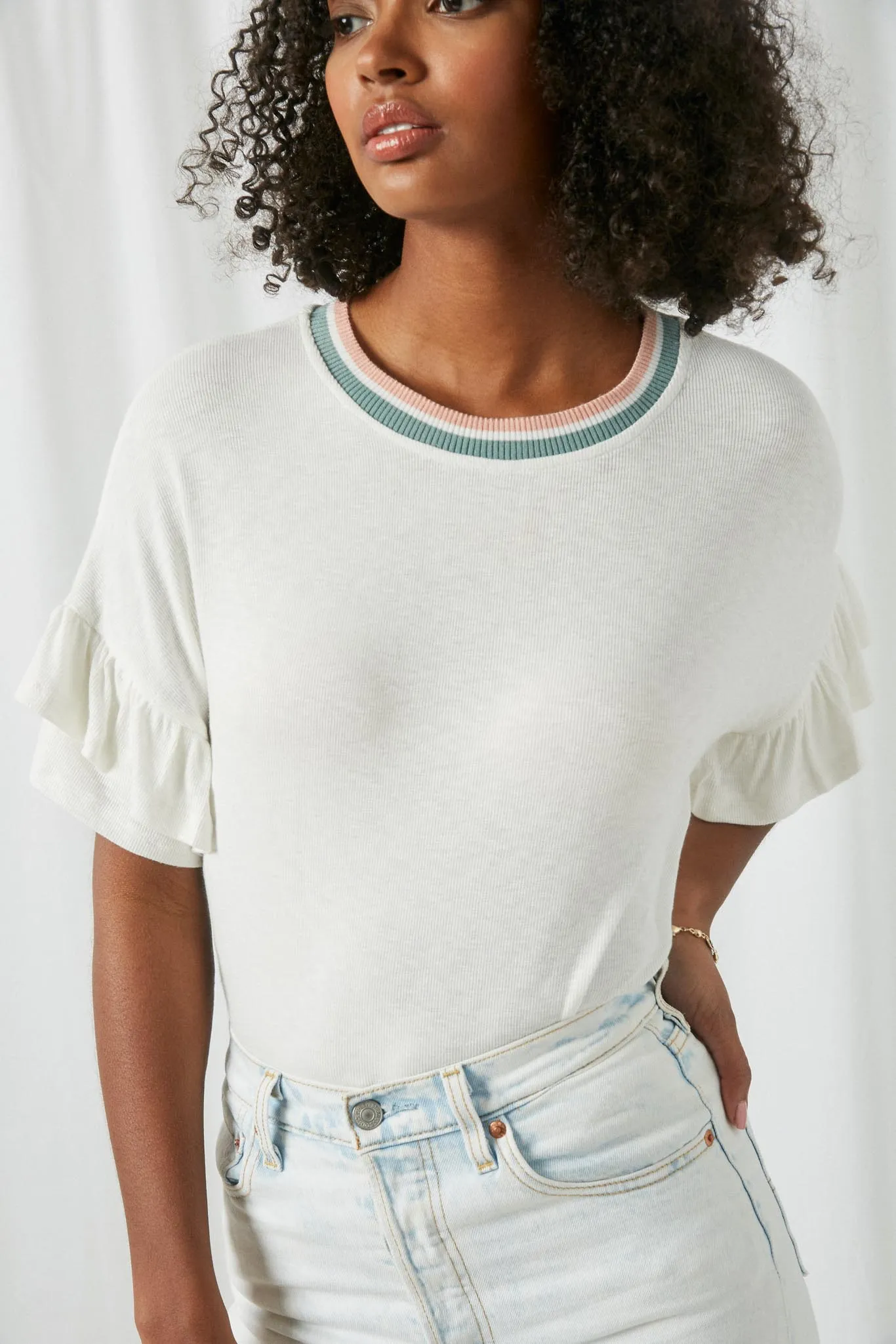 Contrast Ruffle Sleeve Top