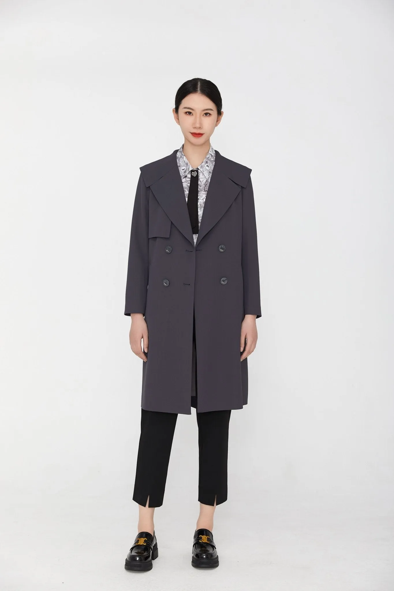 Dark Grey Belted Lapel Trench Coat