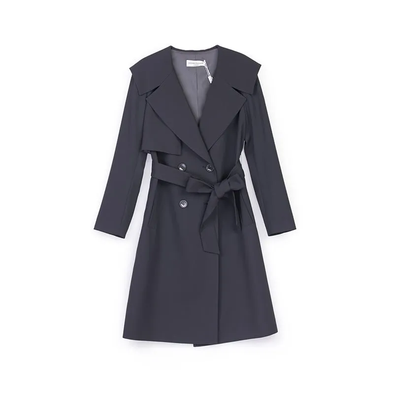 Dark Grey Belted Lapel Trench Coat