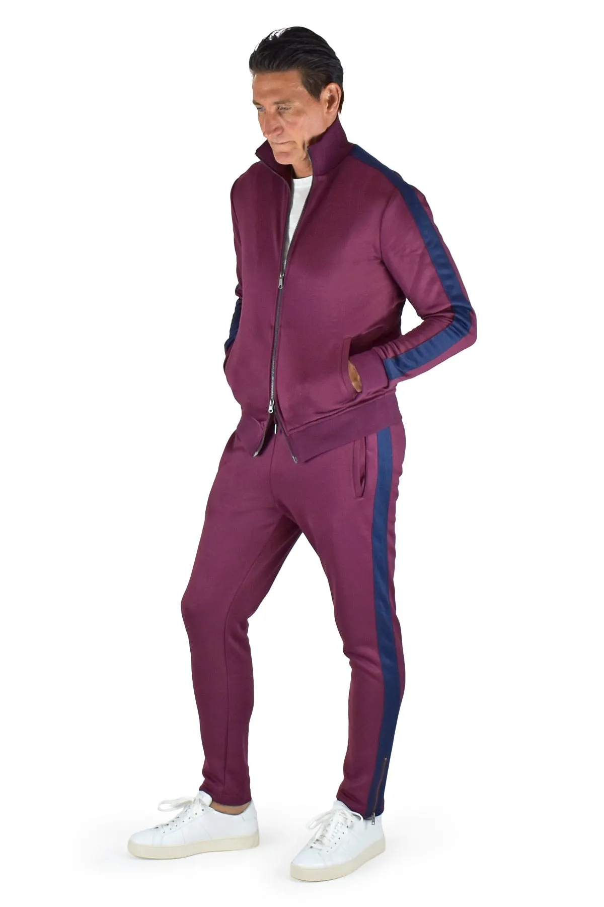 David August Tracksuit in Burgundy with Navy Trim