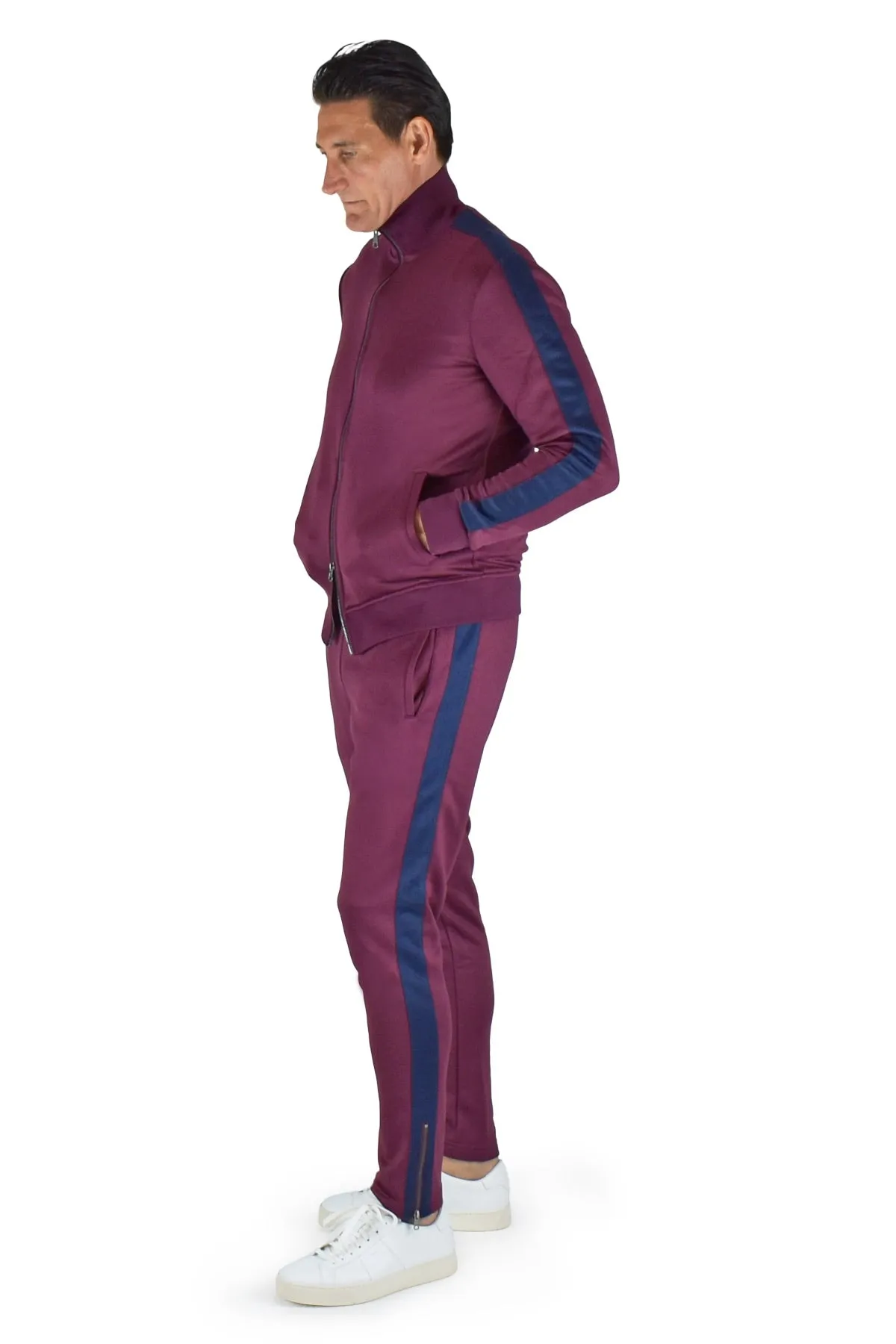 David August Tracksuit in Burgundy with Navy Trim