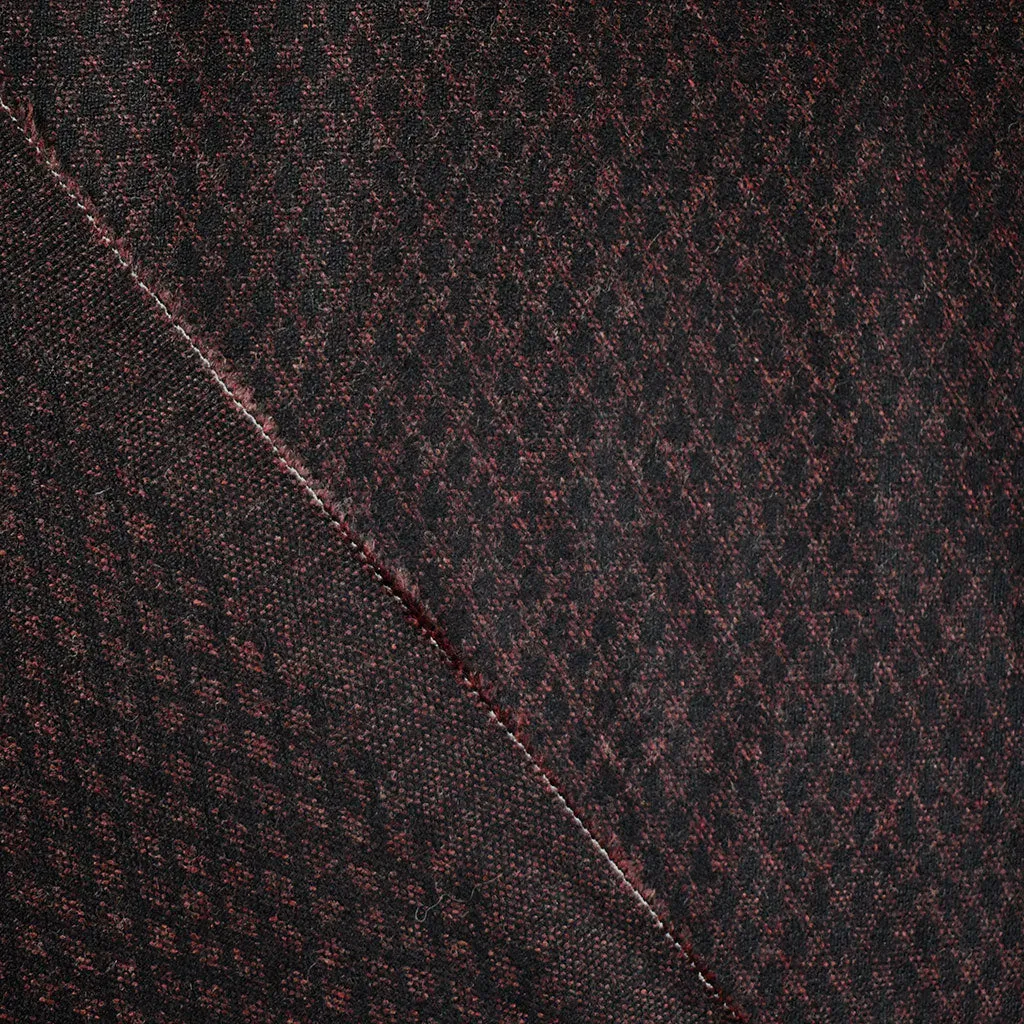 Diamond Jacquard Wool Flannel Suiting Black/Burgundy