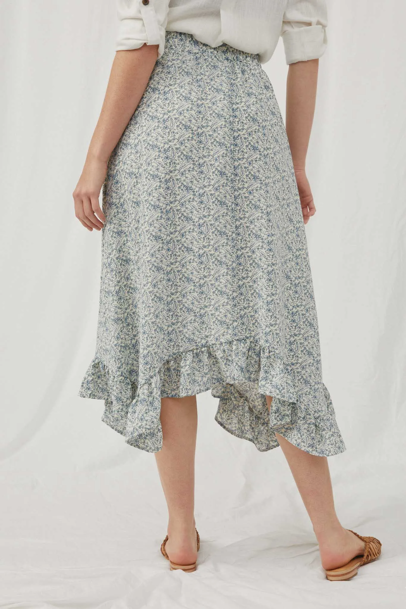 Ditsy Floral Ruffled Handkerchief Hem Skirt