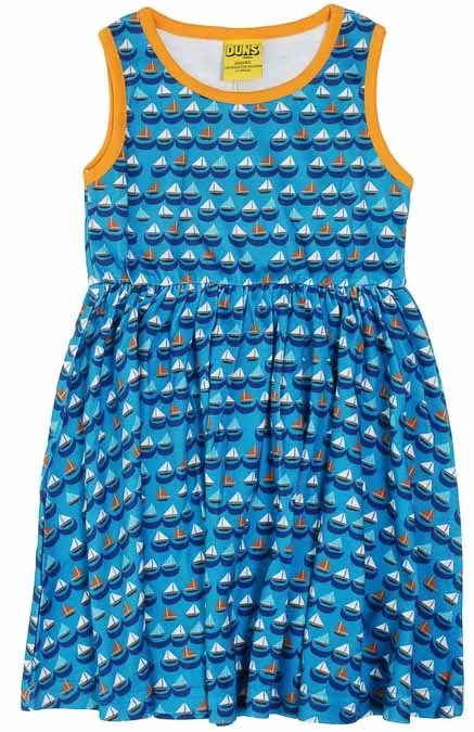 DUNS Sleeveless Gathered Dress - Sailing Boats Blue 116