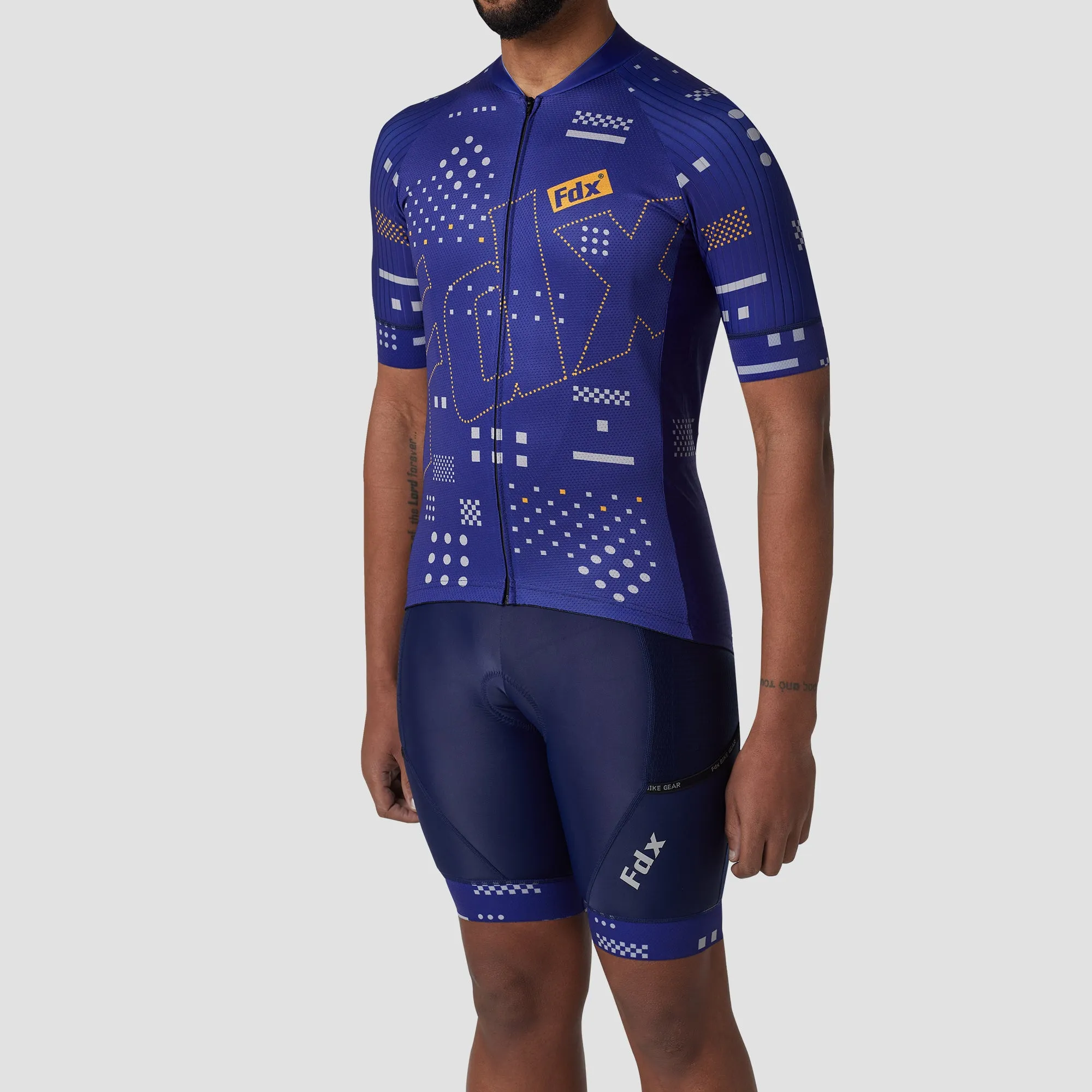 Fdx Men's & Boy's Set All Day Blue Short Sleeve Jersey & Bib Shorts