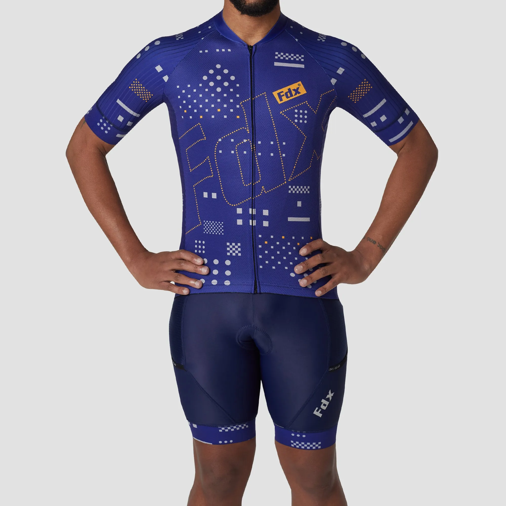 Fdx Men's & Boy's Set All Day Blue Short Sleeve Jersey & Bib Shorts