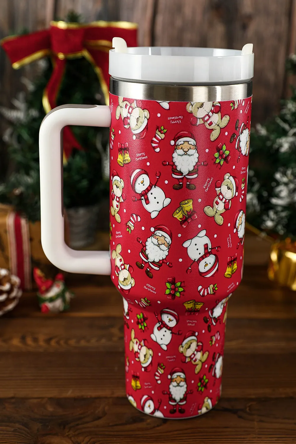 Fiery Red Christmas Pattern Print Stainless Steel Tumblers