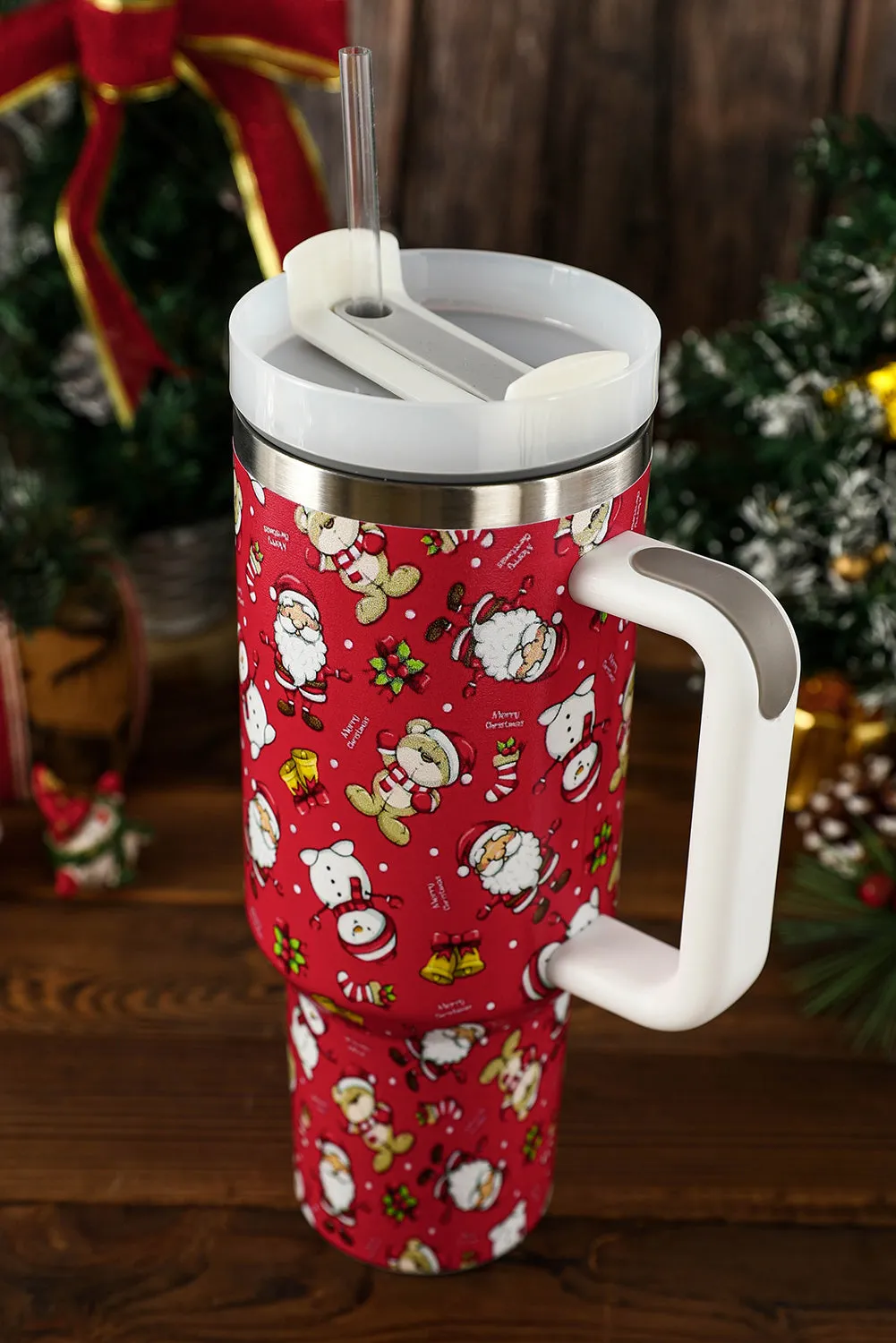 Fiery Red Christmas Pattern Print Stainless Steel Tumblers