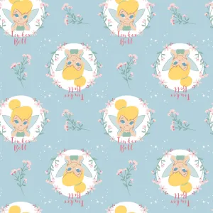 Floral Badges Light Blue - Flannel - 1/2 Metre