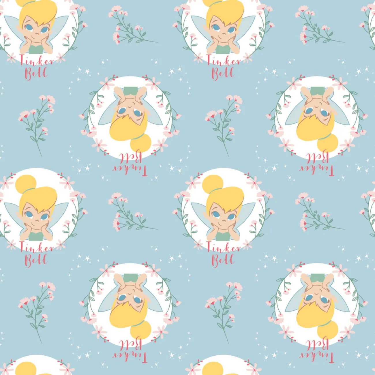 Floral Badges Light Blue - Flannel - 1/2 Metre