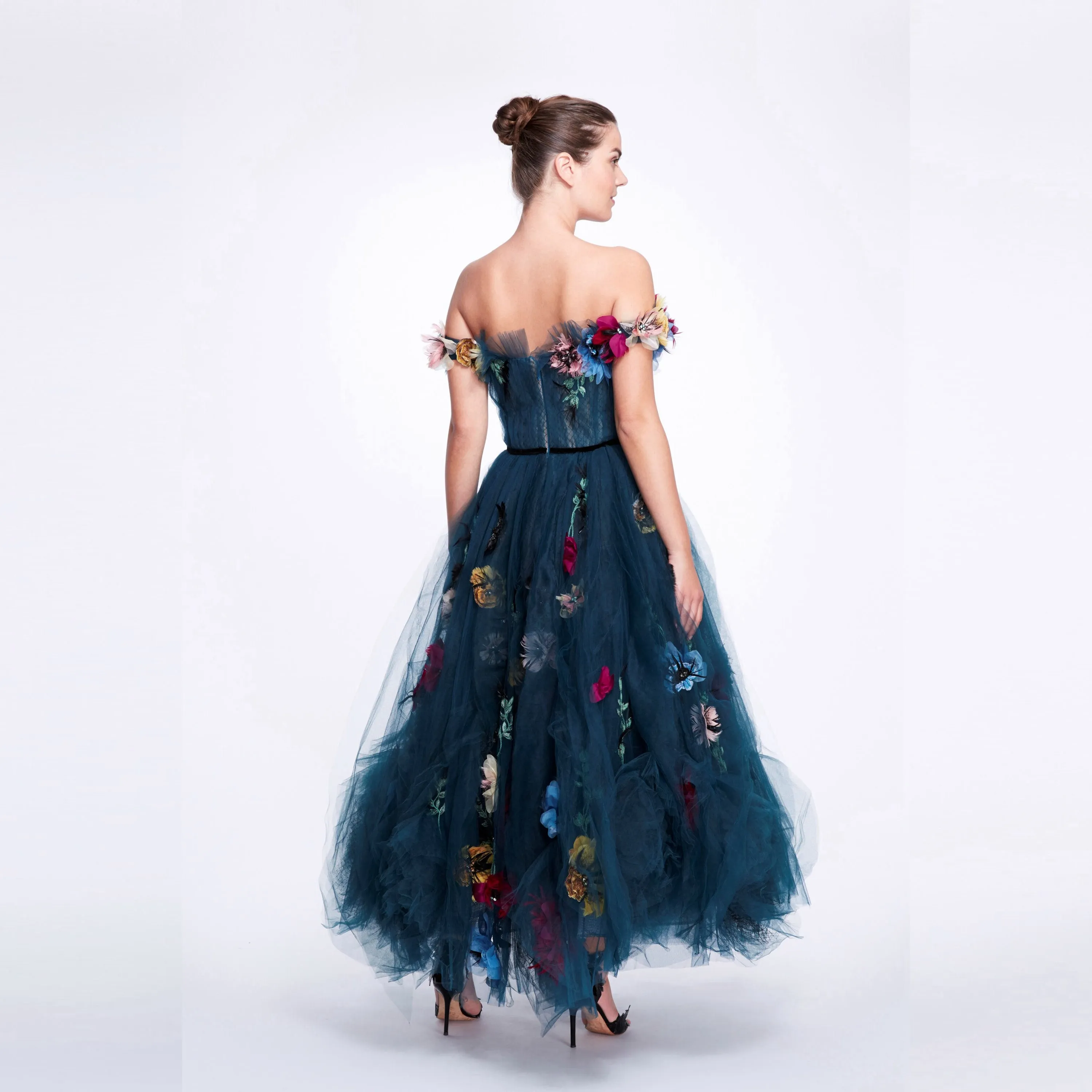 Floral Off The Shoulder Ankle Length Formal Event Gowns