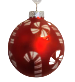 Glass Red ornament with Red/White Candy Canes/Candy 3"