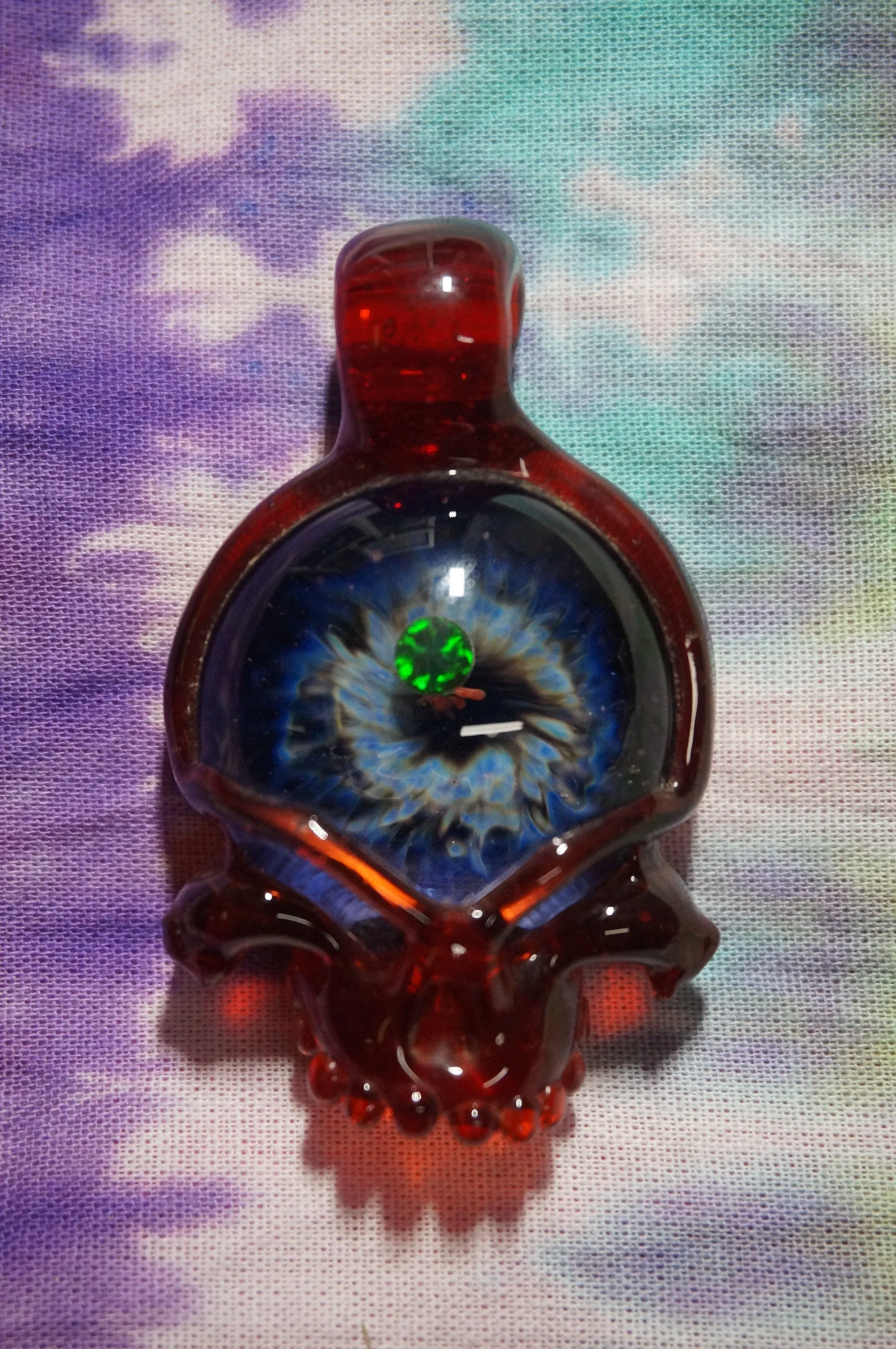 Grateful dead stealie Glass Pendant with beautiful Opal