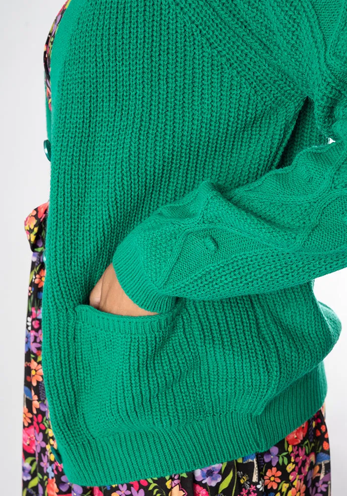 Green Cable Sleeve Cardigan