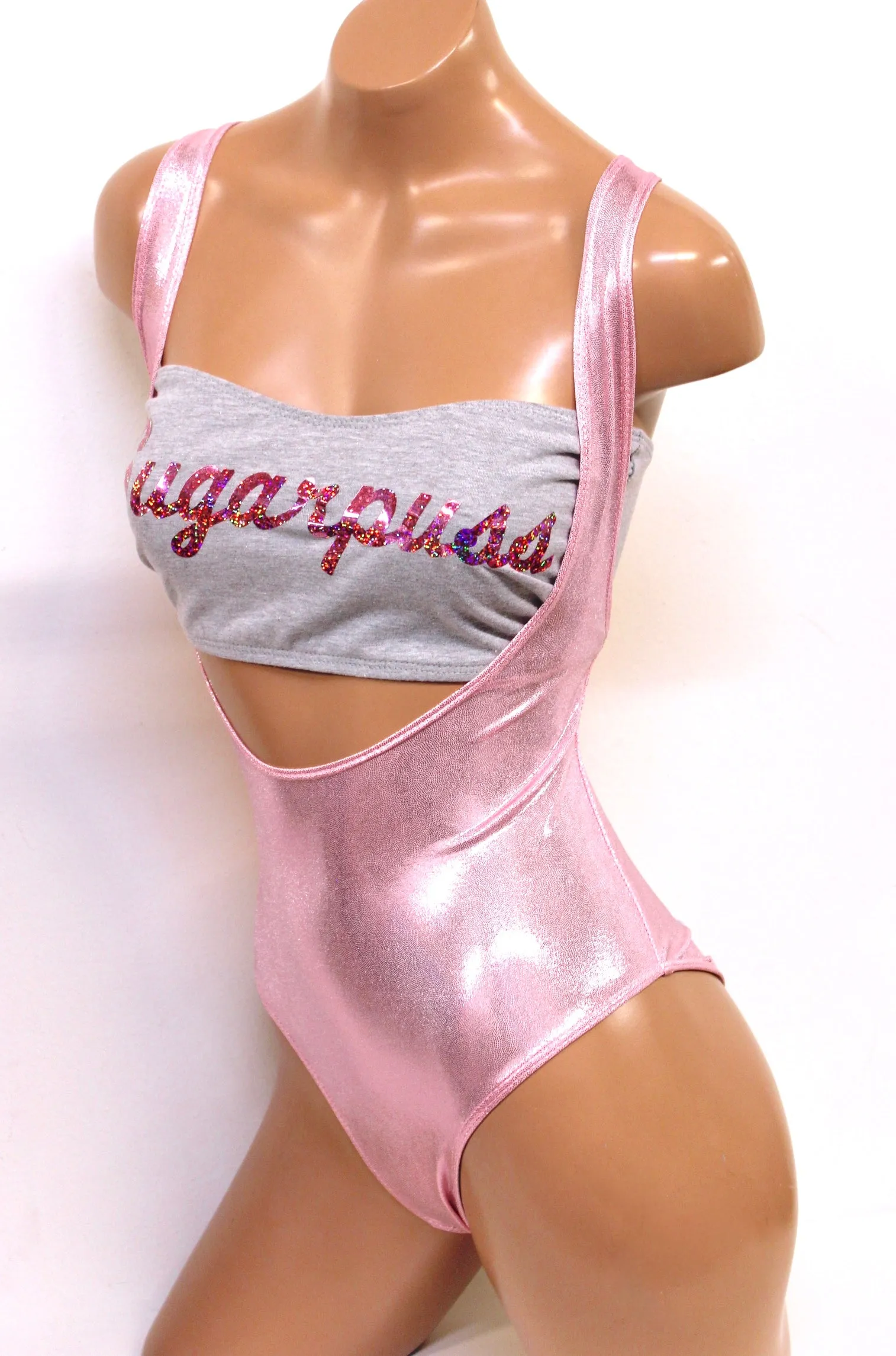 Hologram Suspender Rioback Swimsuit in Baby Pink