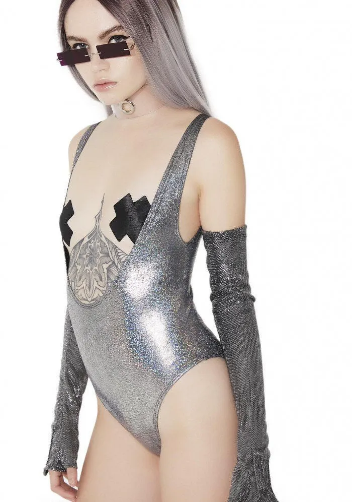 Hologram Suspender Rioback Swimsuit in Silver