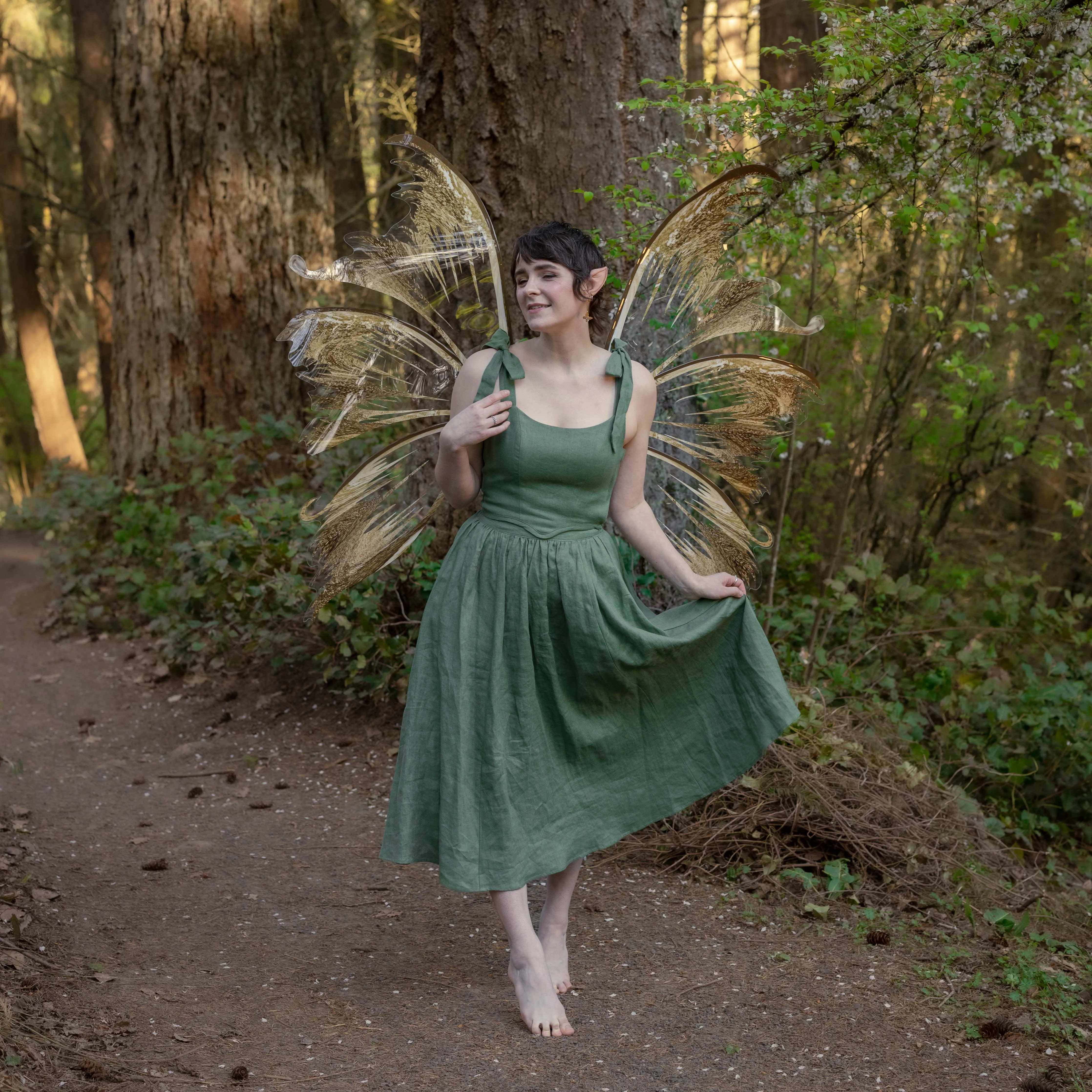 Ivy Green Linen Midi Skirt