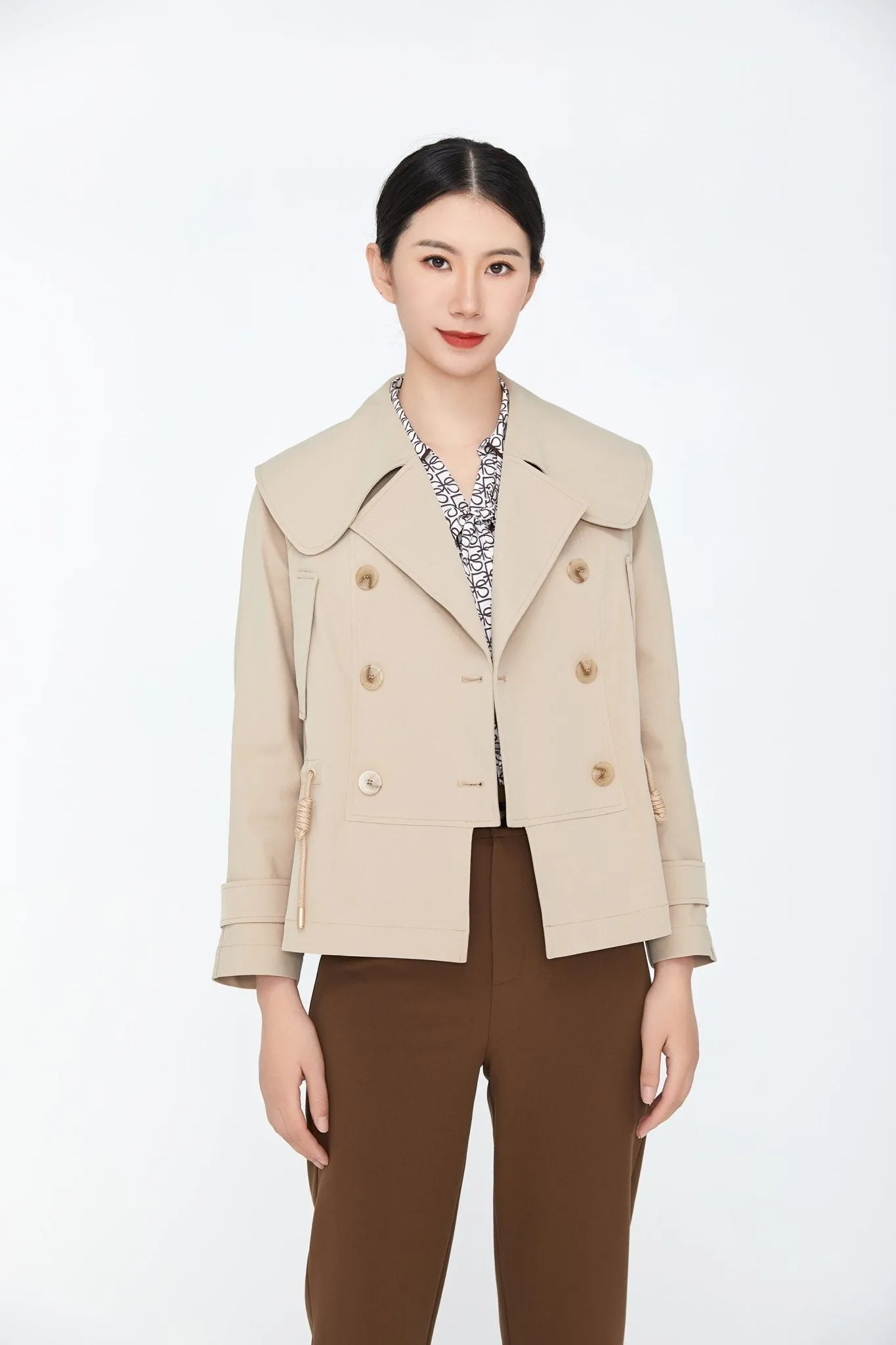 Khaki Short Double Breasted Trench Coat