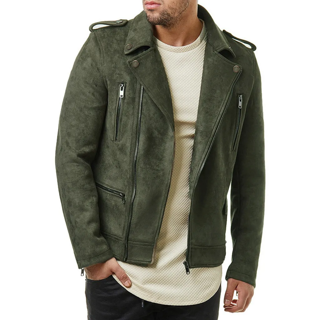 Lapel Leather Jacket Short Diagonal Zipper Suede Jacket Jacket Men