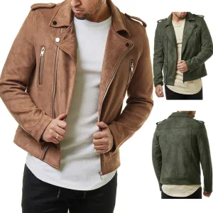 Lapel Leather Jacket Short Diagonal Zipper Suede Jacket Jacket Men