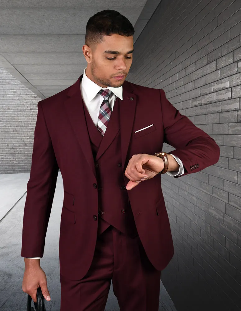 LAZIO BURGUNDY TAILORED FIT 3 PC SUIT