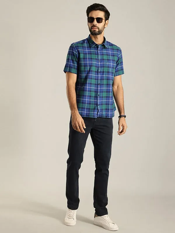 Men Checked Half Sleeve Cotton Shirt