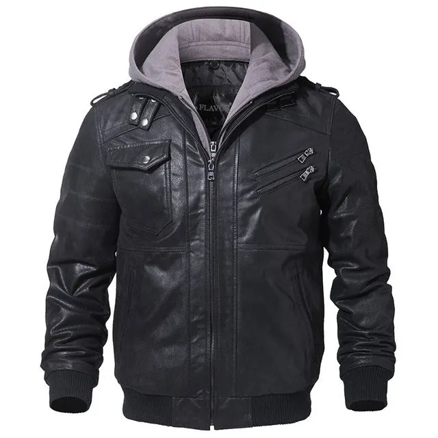 Men's Jacket Imulated Leather Detachable Cap