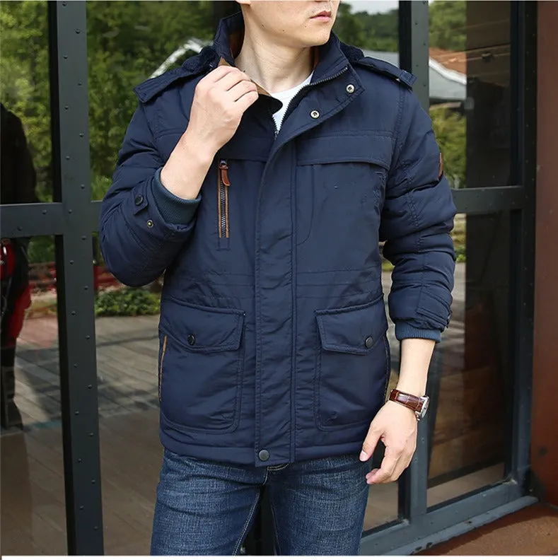 Men's Outdoor Padded Parka Jacket Thick Winter Warm Wool Liner Jackets Outwear Snow Windbreaker Parka Overcoats | 1133