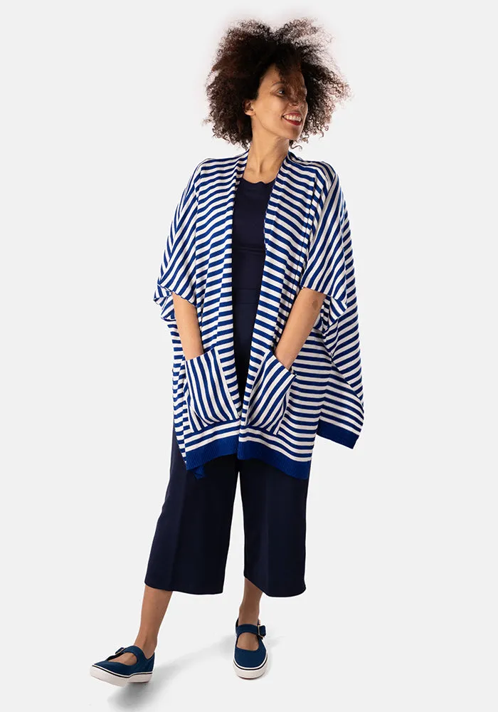 Navy & White Stripe Sleeveless Cardigan