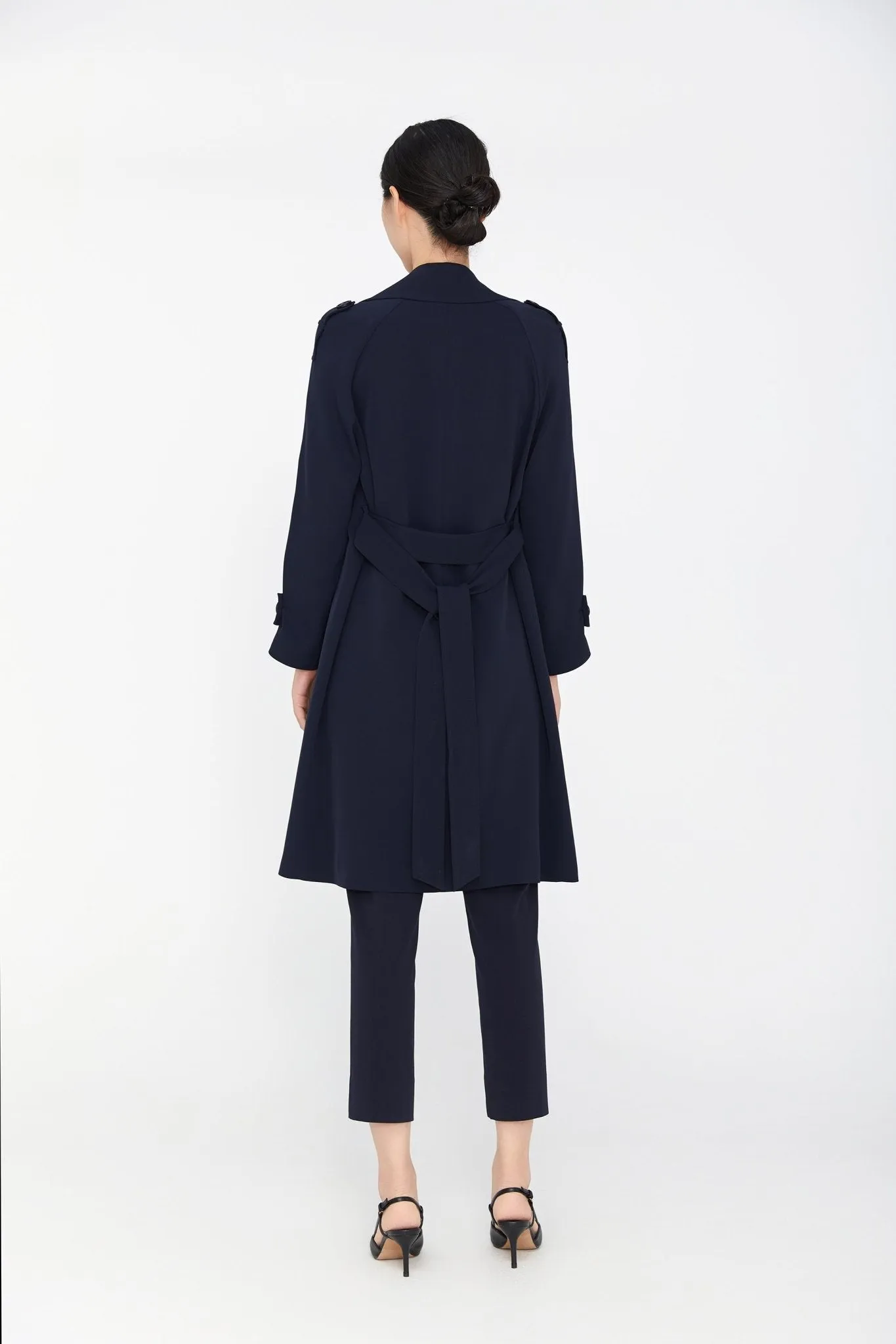 Navy Blue Double Breasted Trench Coat