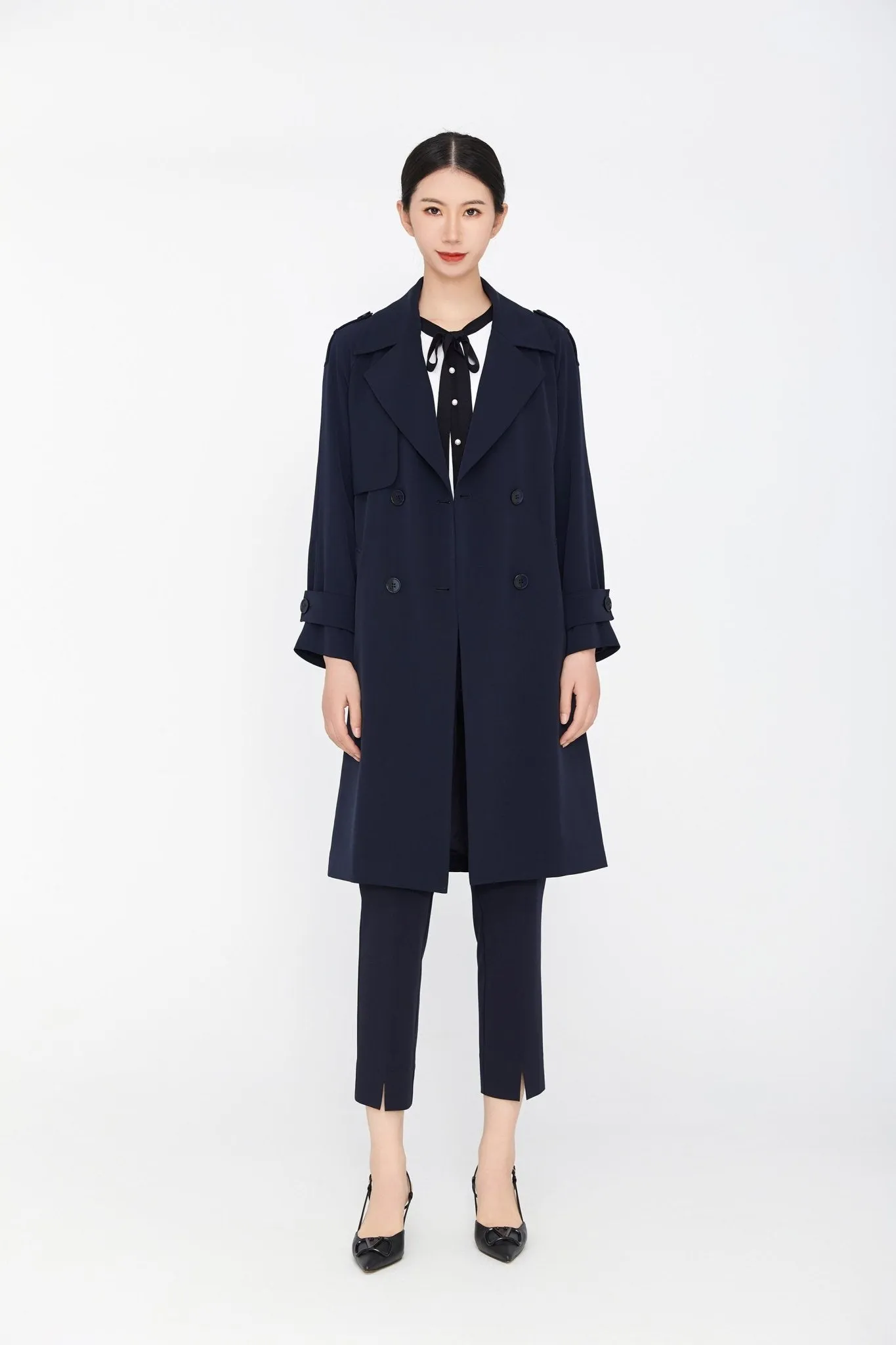 Navy Blue Double Breasted Trench Coat