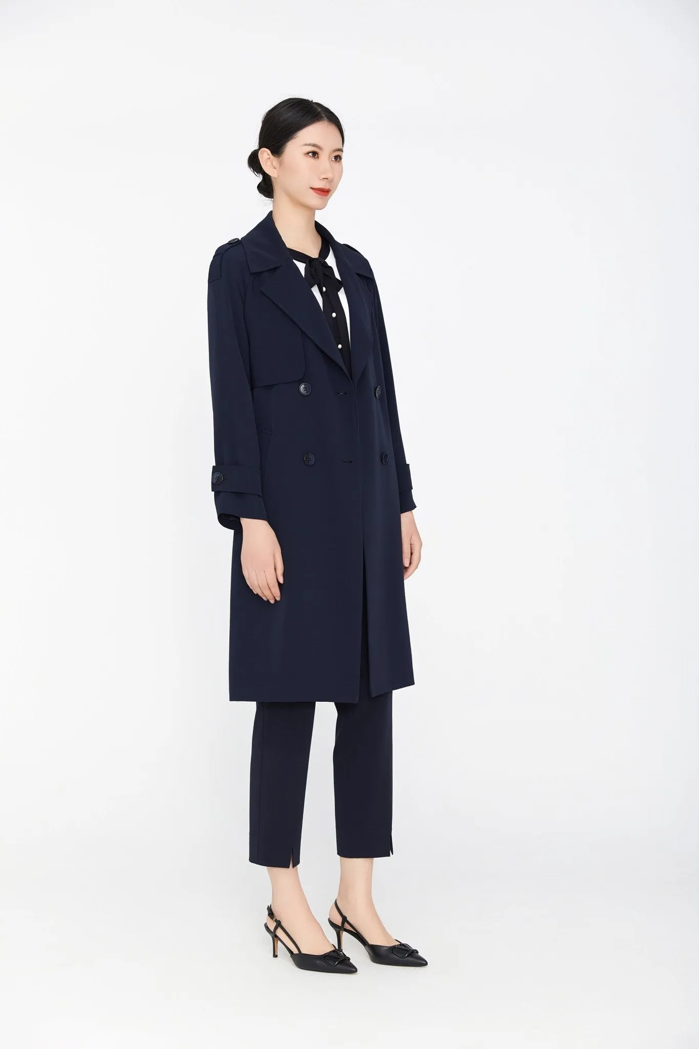 Navy Blue Double Breasted Trench Coat