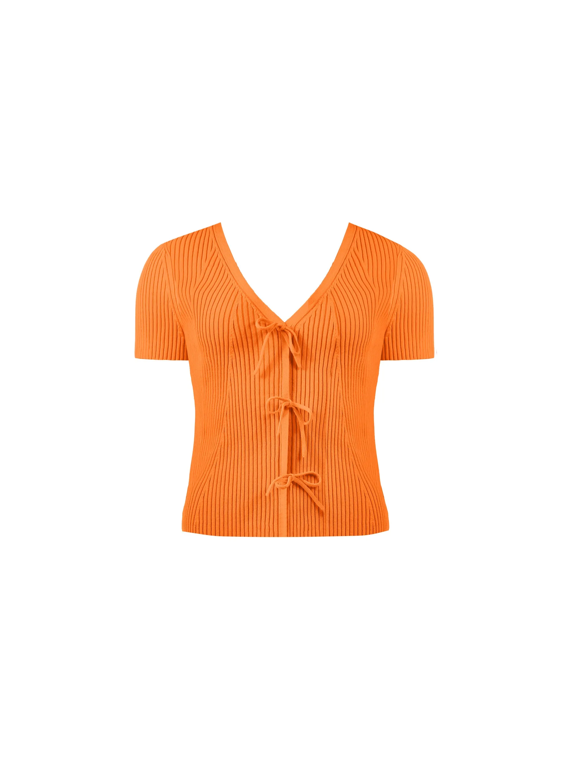 Orange Tie Front Ribbed Top