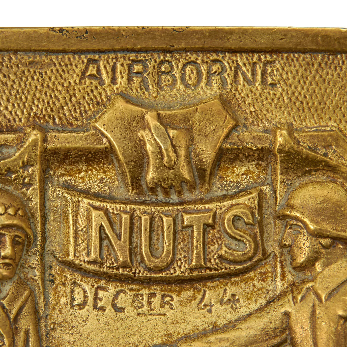 Original WWII U.S. 101st Airborne Battle of the Bulge Brass NUTS Plaque - Bastogne 1944