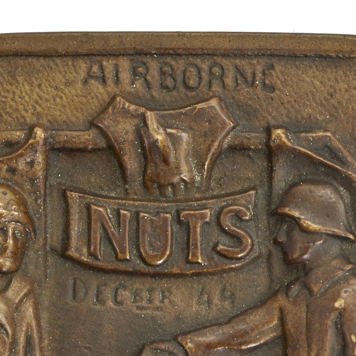 Original WWII U.S. 101st Airborne Battle of the Bulge Bronze NUTS Plaque