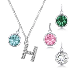 Pave Initial H Necklace with Birthstone Charm Created with Zircondia® Crystals