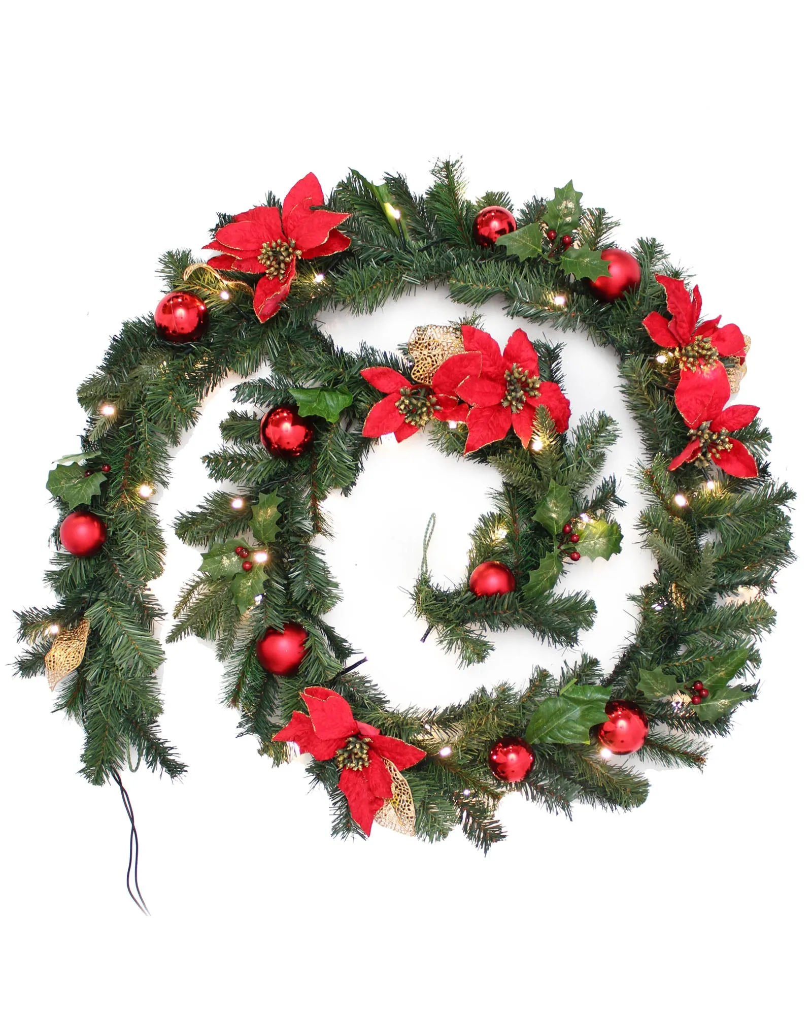 Pre-Lit Decorated Multi-Function Garland, Red/Gold, 9 ft